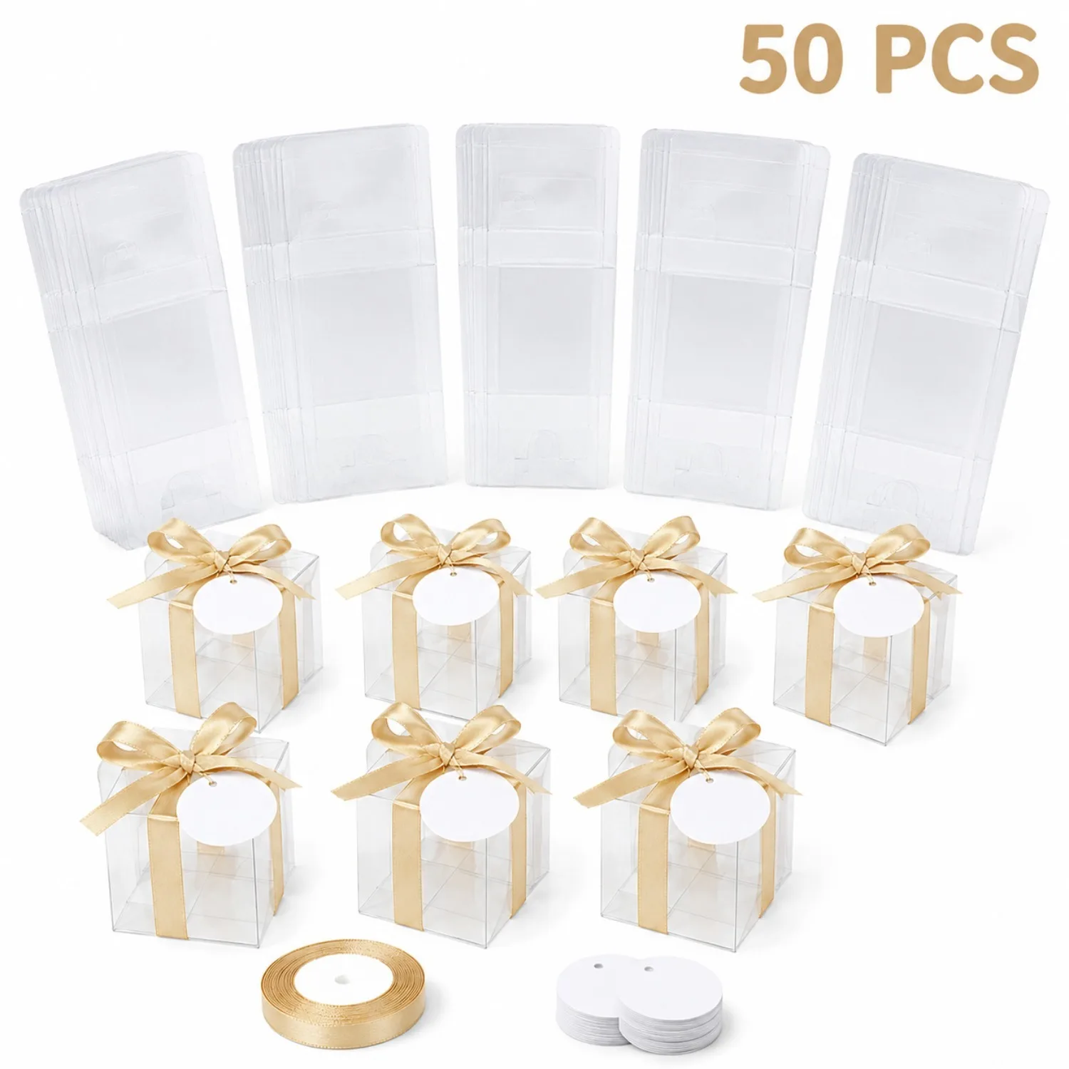 Event Party Box - 20/50 adet Şeffaf Hediye Kutuları, Altın