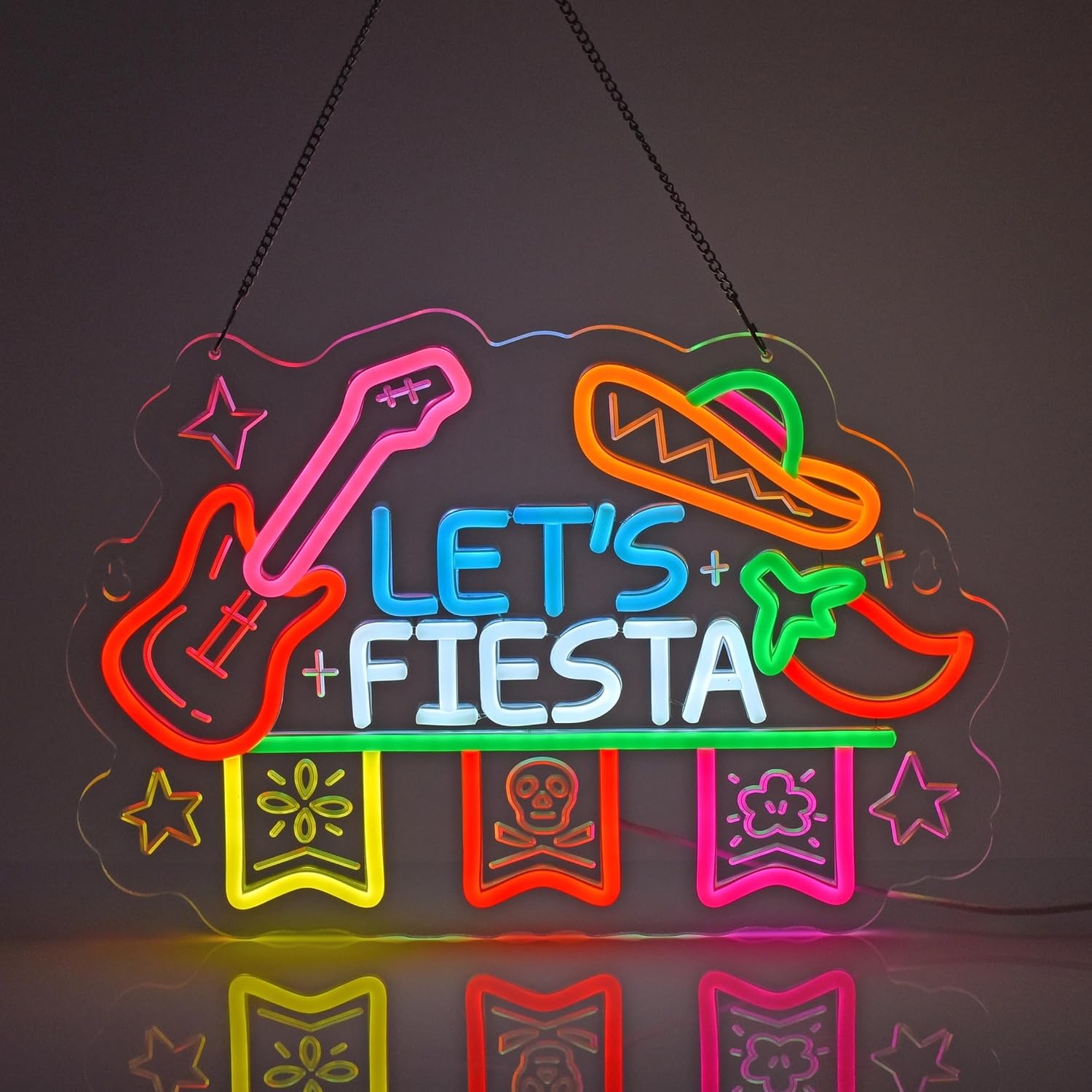 Neon Sign Party - Let's Fiesta Neon Tabelası, Meksika Restoranı,