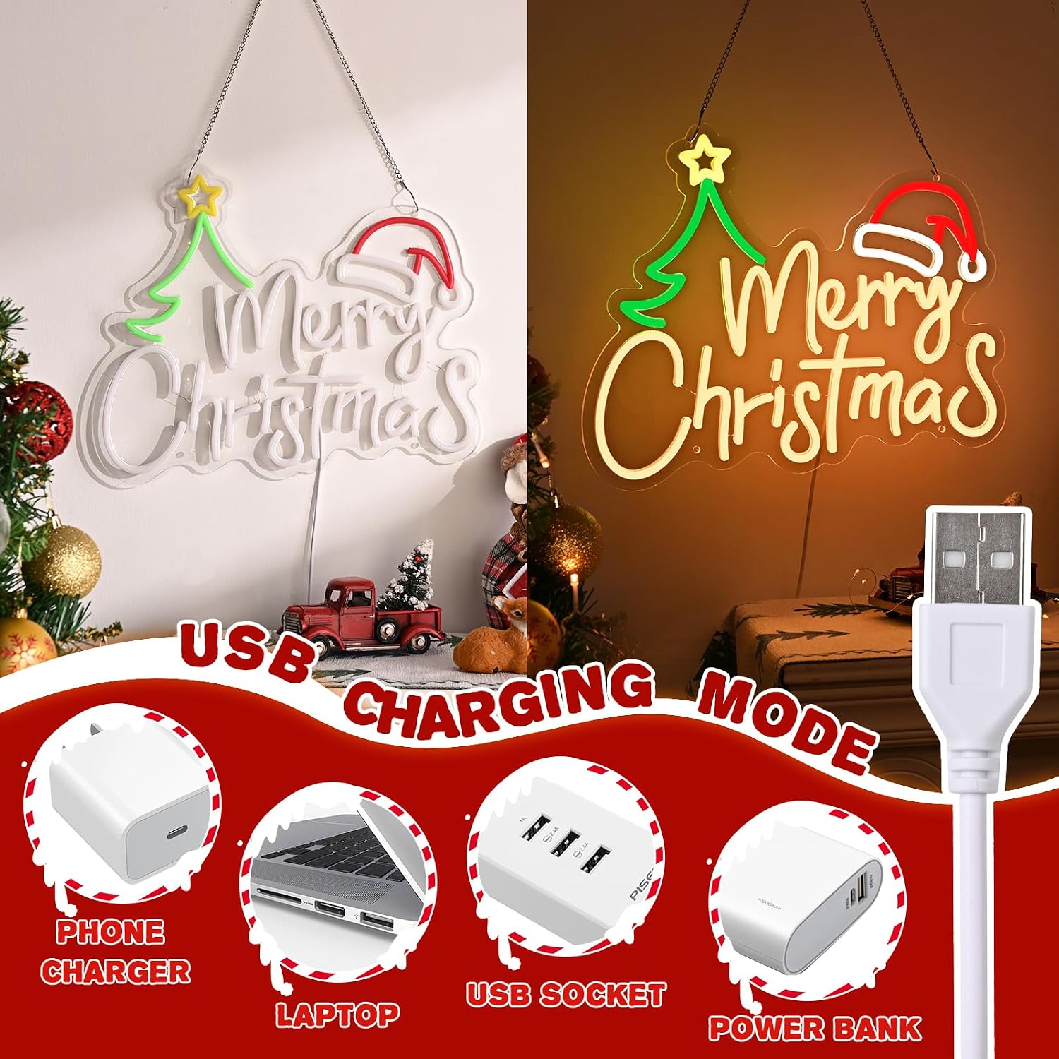 Noel Temalı Neon Tabela, USB i - Neon Sign Party incelemesi ve fiyatı
